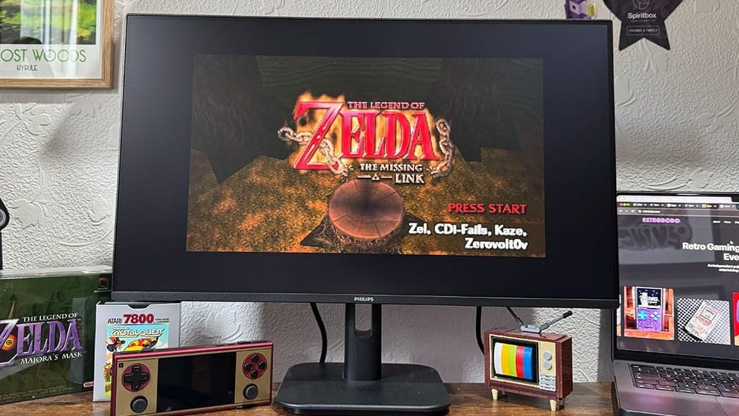 The Missing Link title screen on Seb's monitor