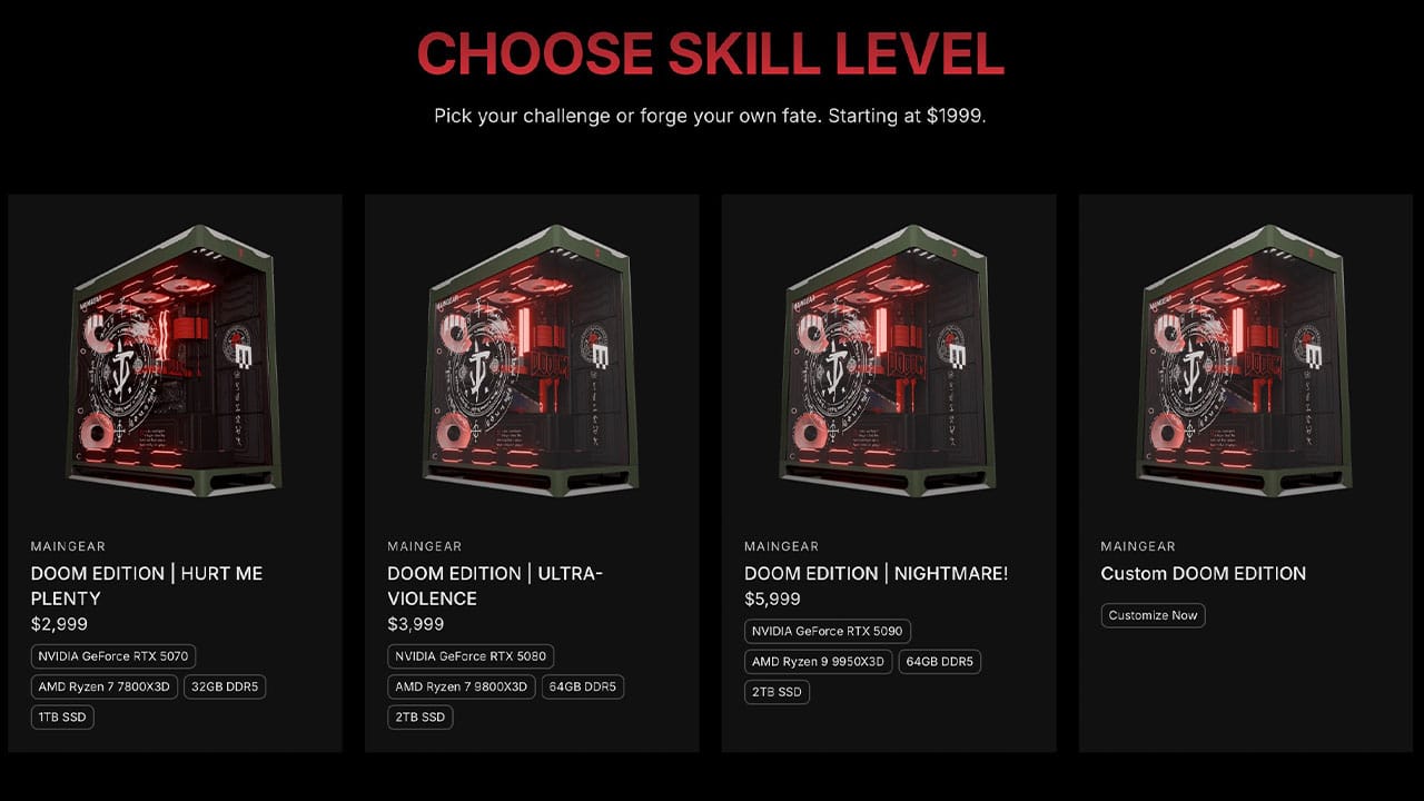 Prices for the DOOM gaming PC