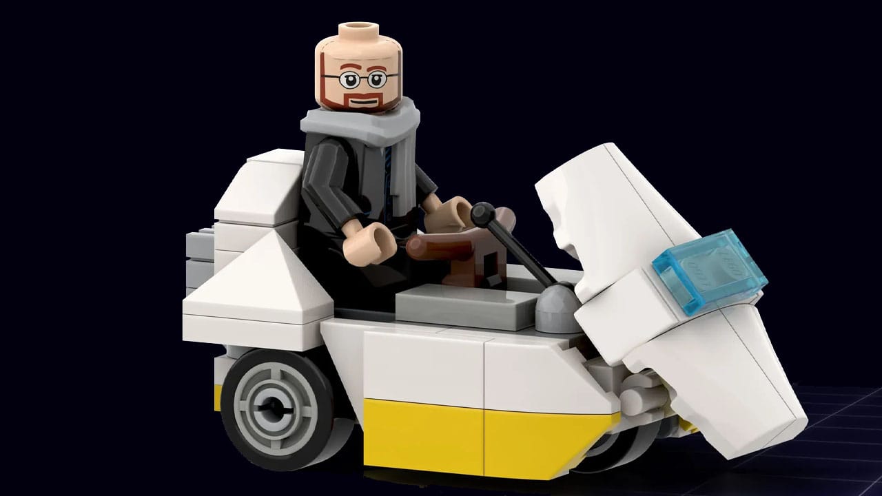 Sir Clive Sinclair sitting on the Sinclair C5 Electric Vehicle