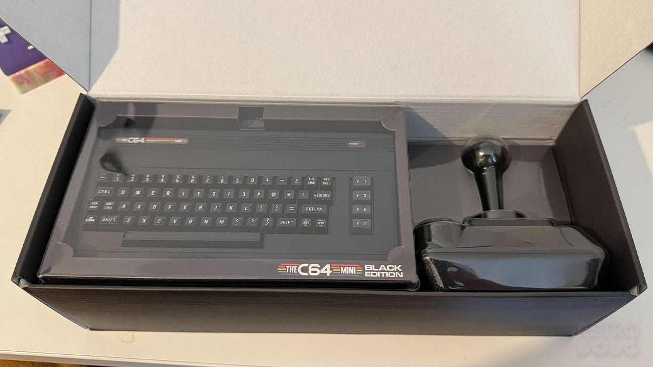 Top-down view of the black keyboard and joystick