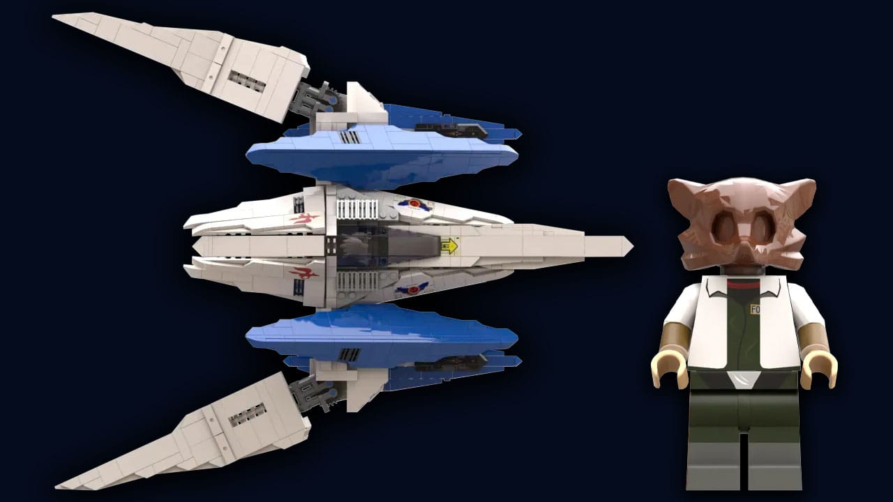 LEGO versions of the Arwing and Fox McCloud from Star Fox 64/LylatWars