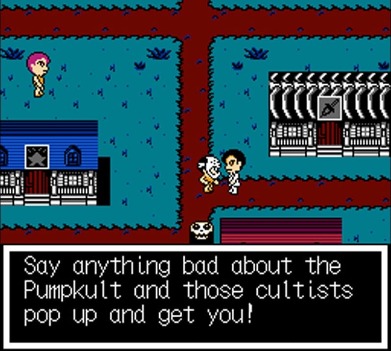 A scene from Splatterworld with english text