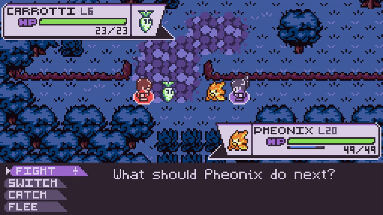 Pokemon-esque gameplay with two characters about to do battle using little monsters