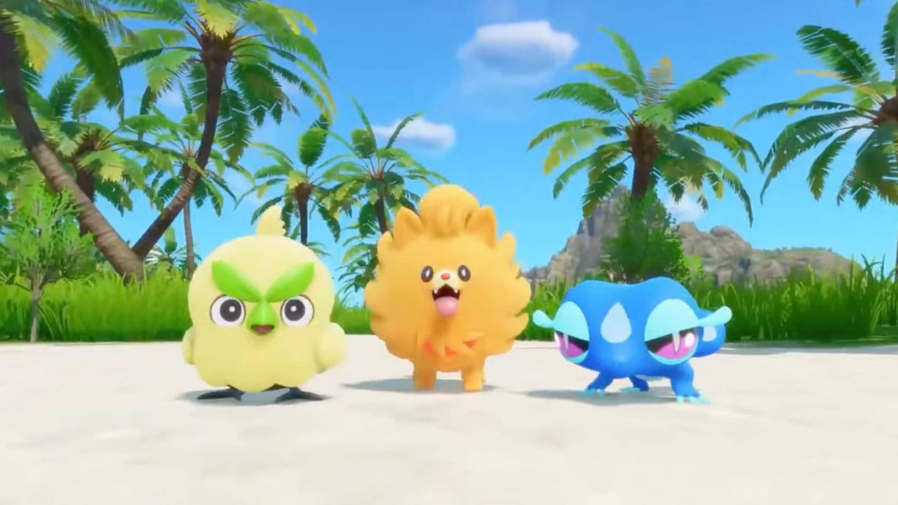 The Gen X Pokémon starters looking towards the camera