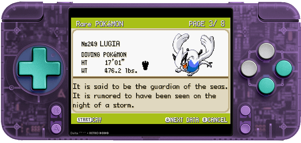 Luigia Pokédex entry on Seb's Delta app