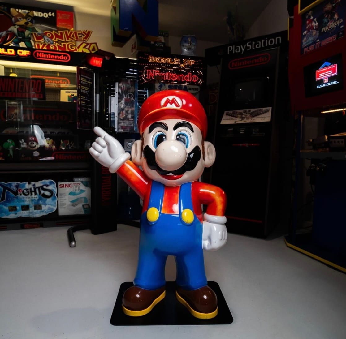 Mario statue in an arcade
