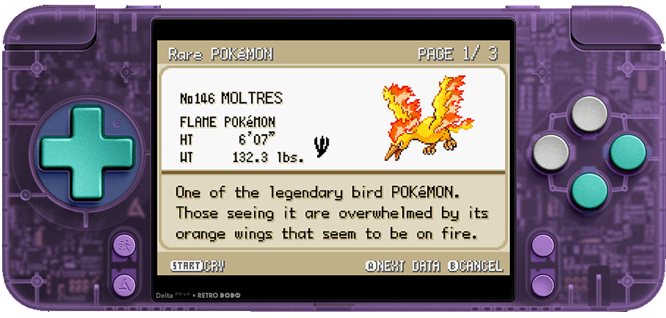 Moltres Pokédex entry on Seb's iPhone