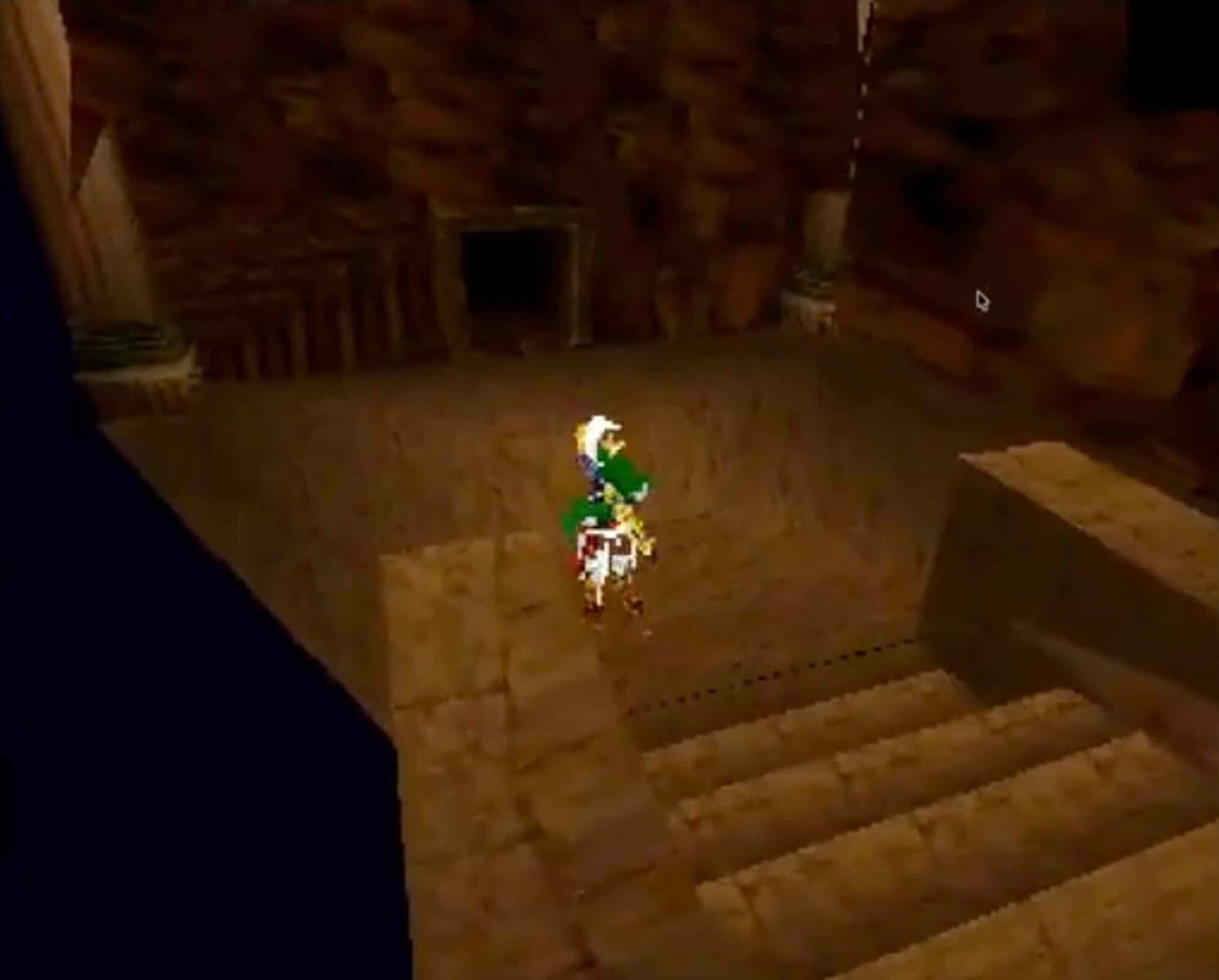 Link's OoT character looking very glitchy while standing on some stairs