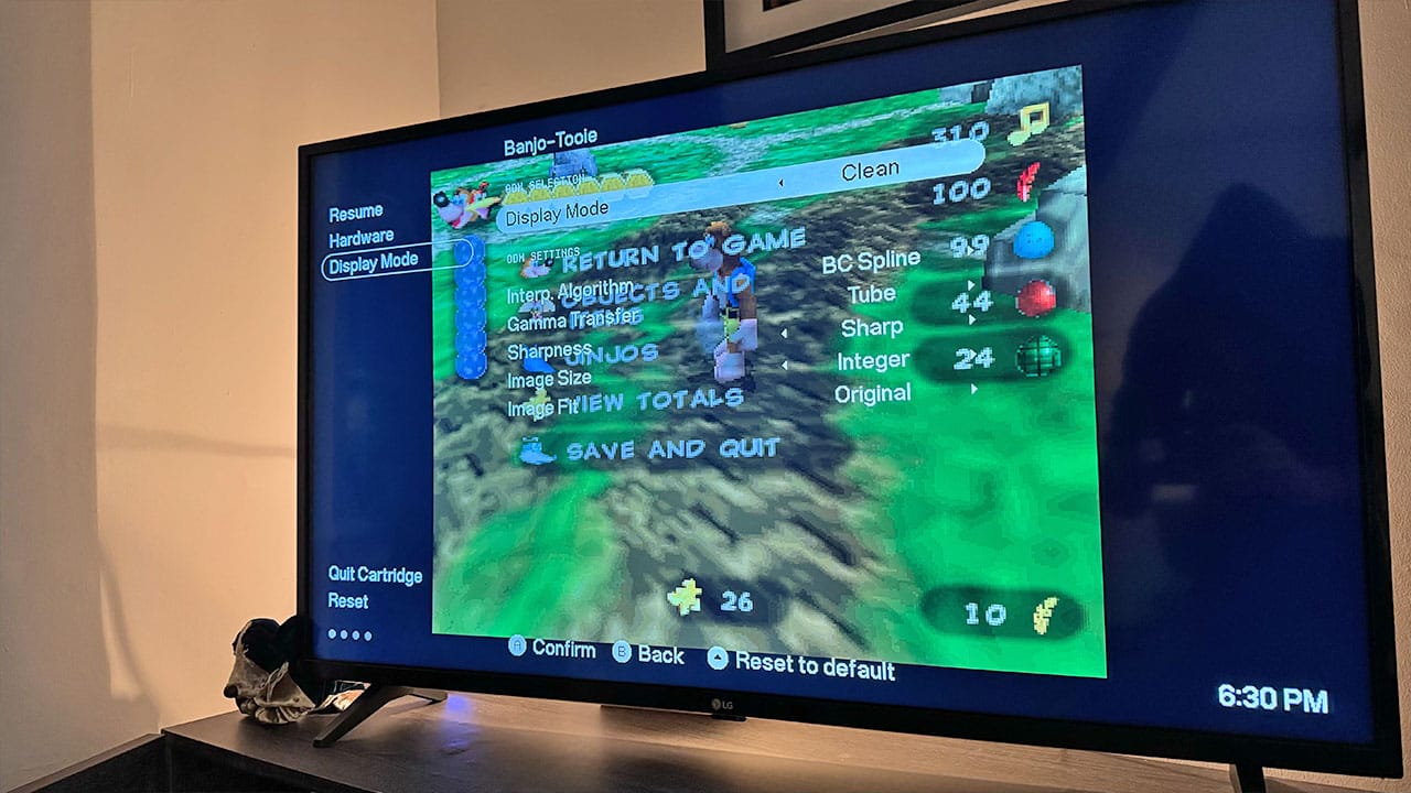 Settings on Clean Mode on the A3D while playing Banjo-Tooie