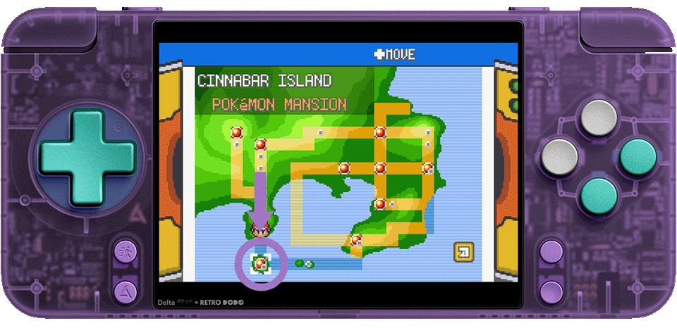 Cinnabar Island on the Town Map on Seb's Phone
