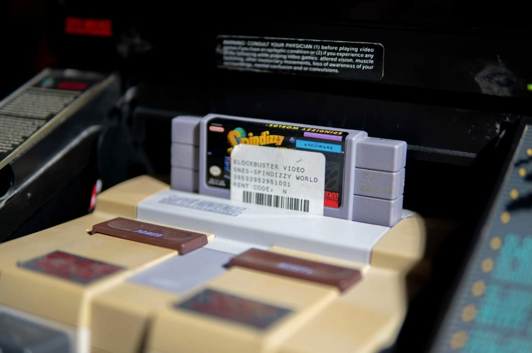 Close up of a Blockbuster Video rental cart