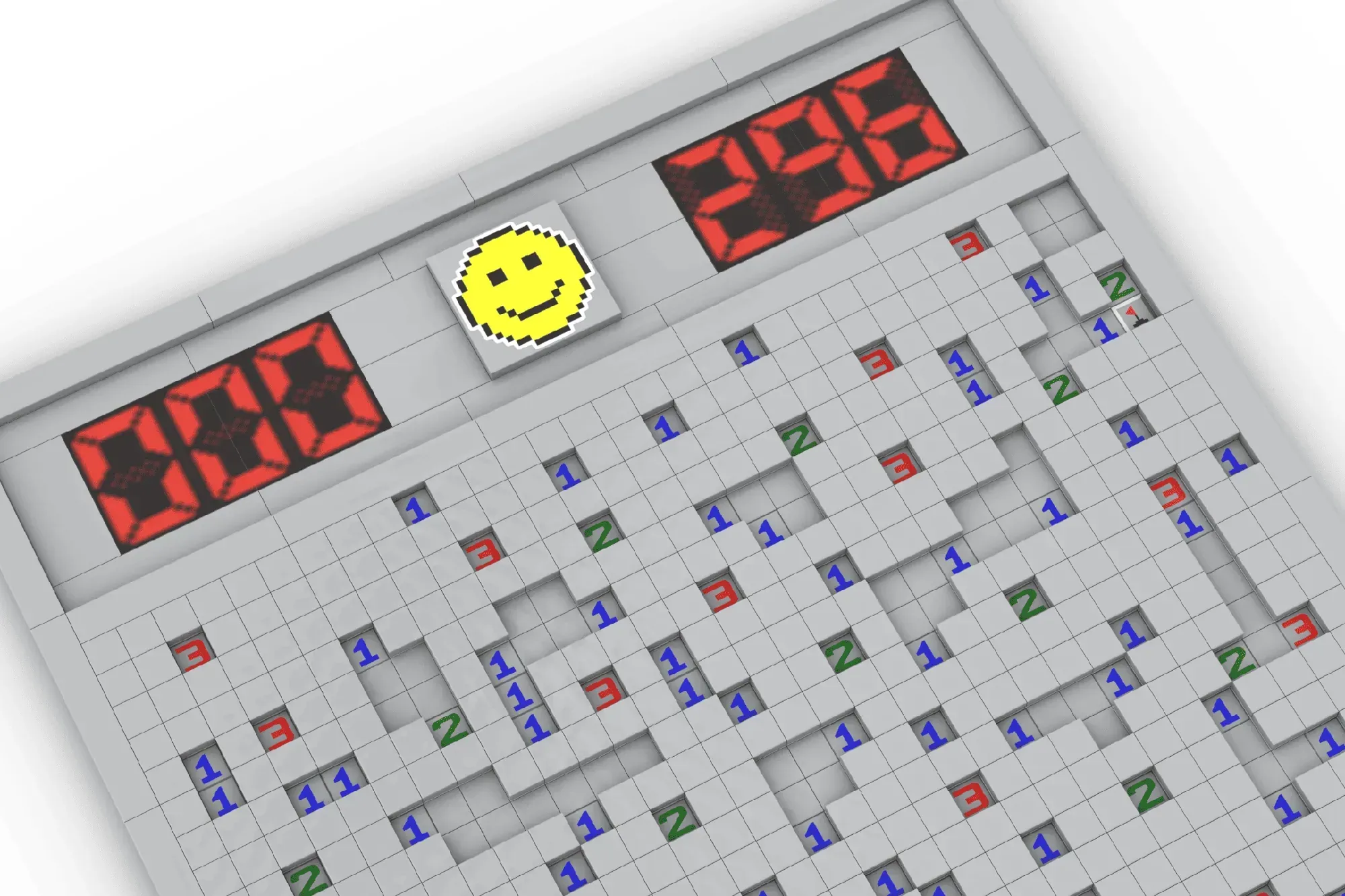 Close up of the smiley face on the digital display