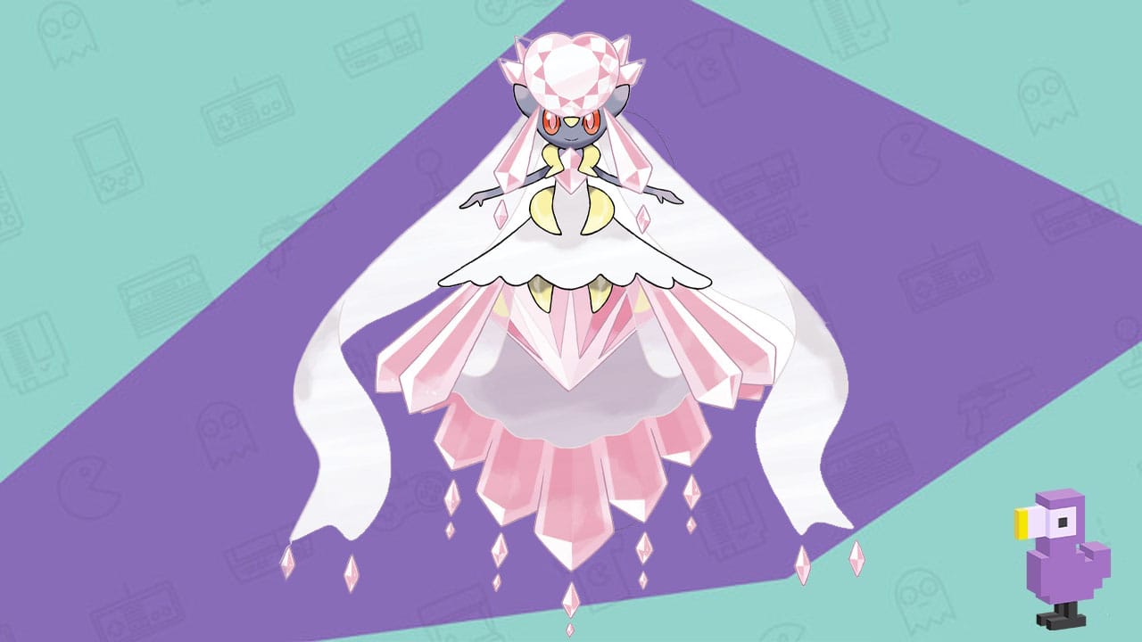 Mega Diancie in a white dress with pink crystals