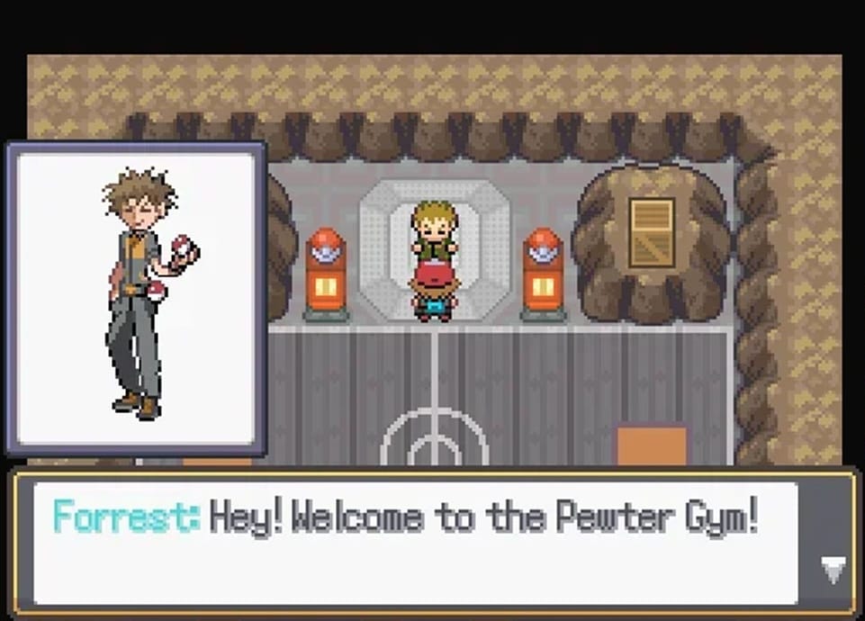 Forrest at the Pewter City Gym in Pokemon Adventure