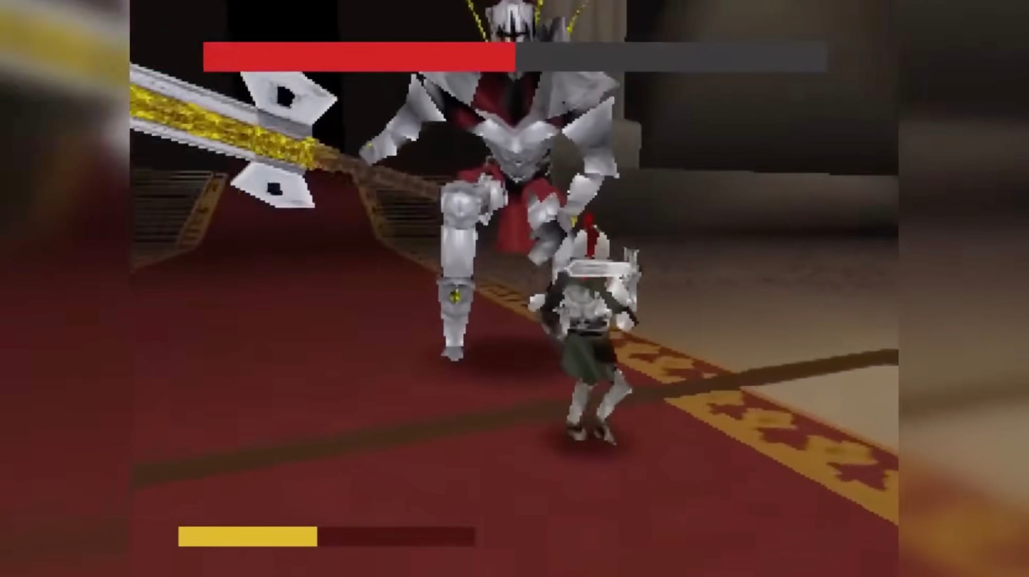 Smaller knight battling a large knight