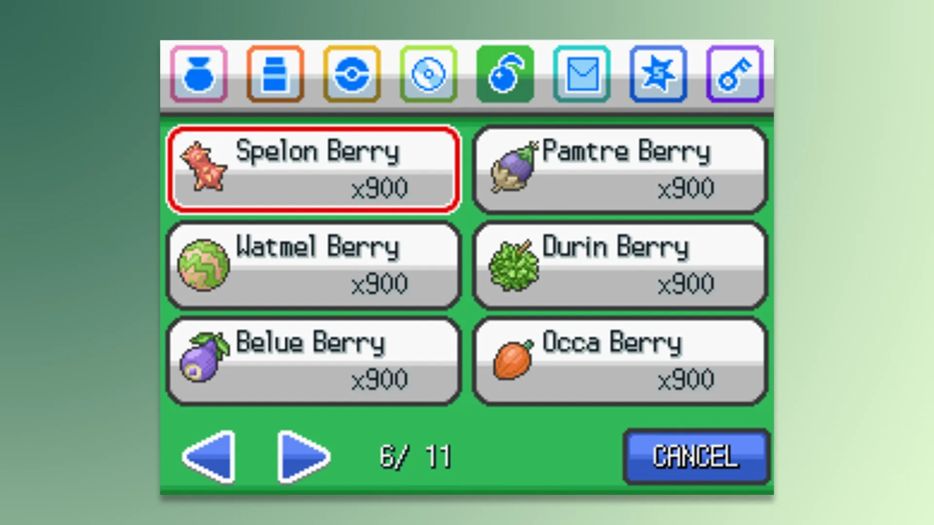 Pokémon Sacred Gold Storm Silver All Berries Cheats