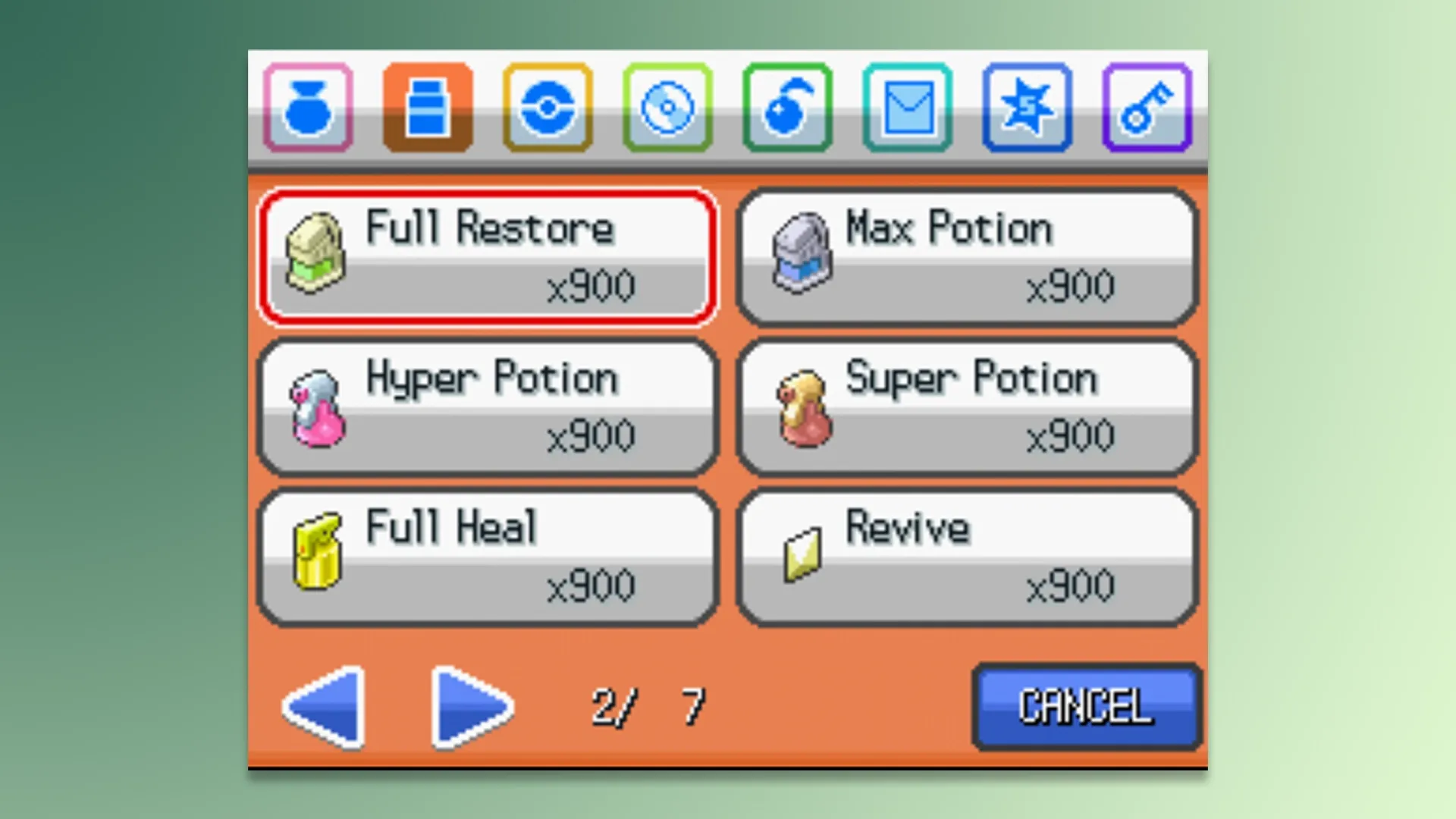 Pokémon Sacred Gold Storm Silver All Healing Items Cheats