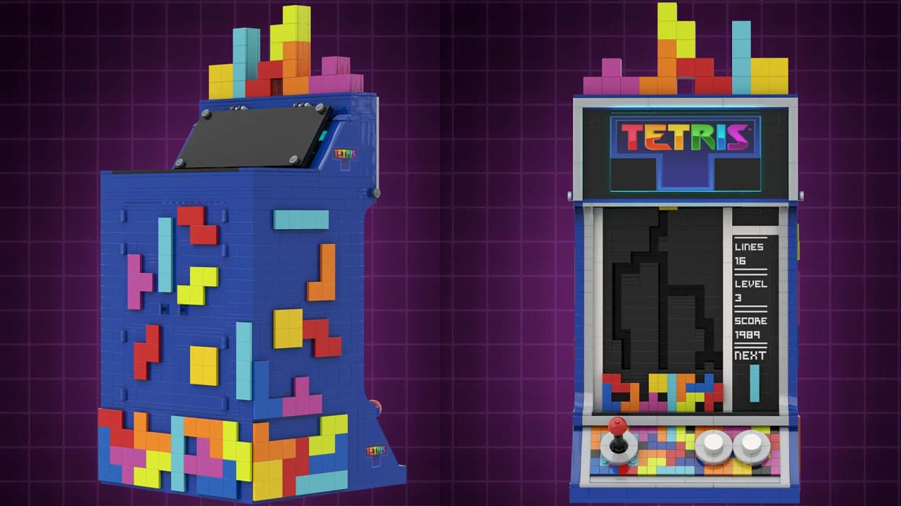Back and front vies of the Tetris LEGO Arcade set