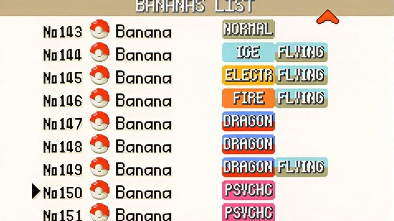 Table of Pokémon Banana types