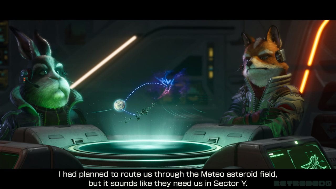 Peppy and Fox looking at the Lylat System map