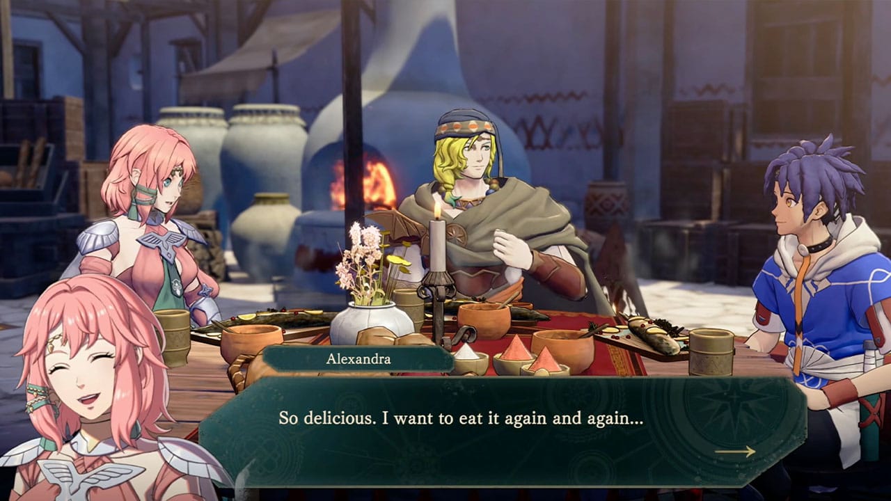 Cai eating with other characters