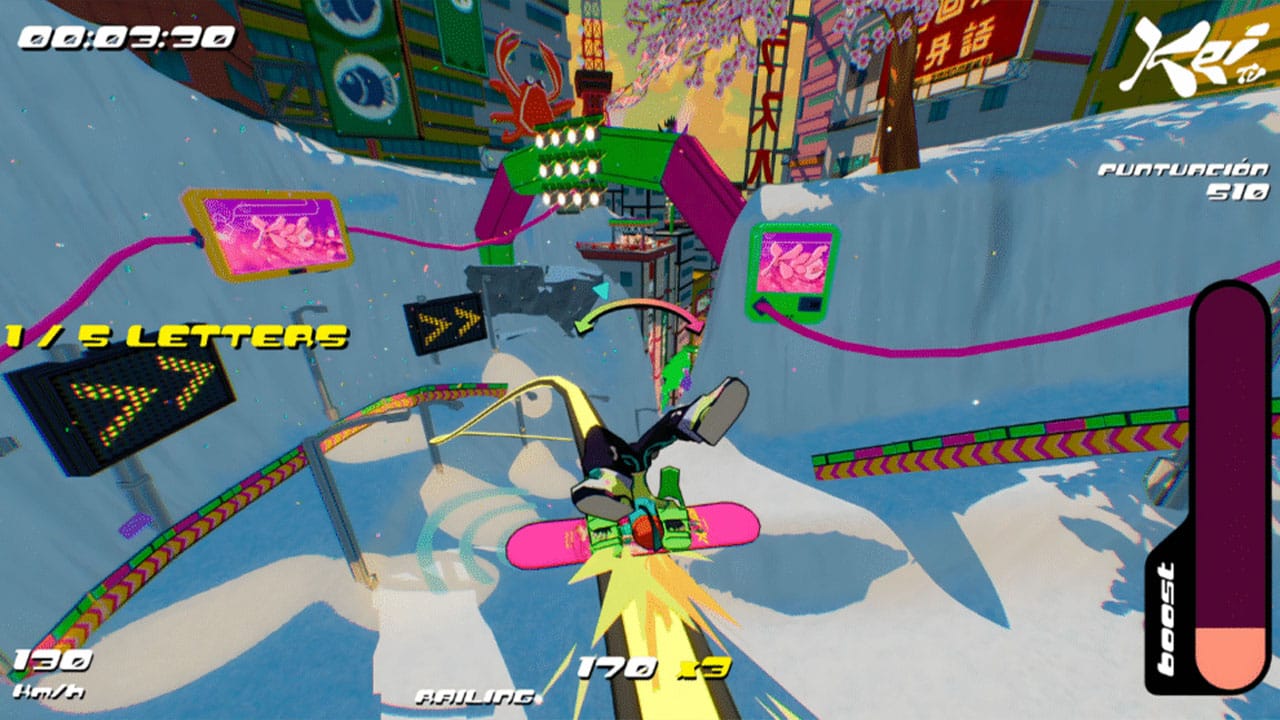 Grinding on a pole on a snowy hill