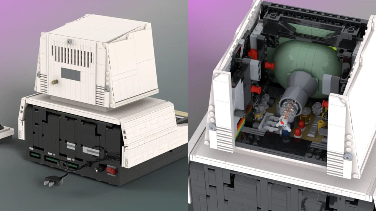 Back of the monitor on the PET 2001 LEGO set (left) and inside the monitor (right)