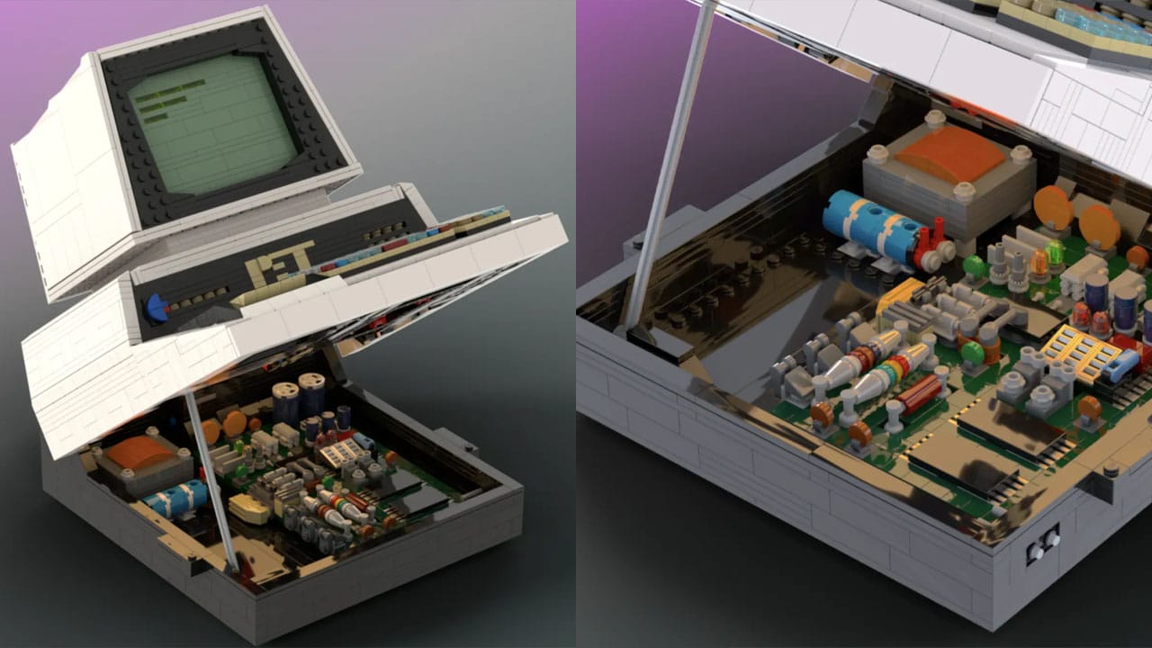 Close up shots of the mother board on the PET 2001 LEGO set