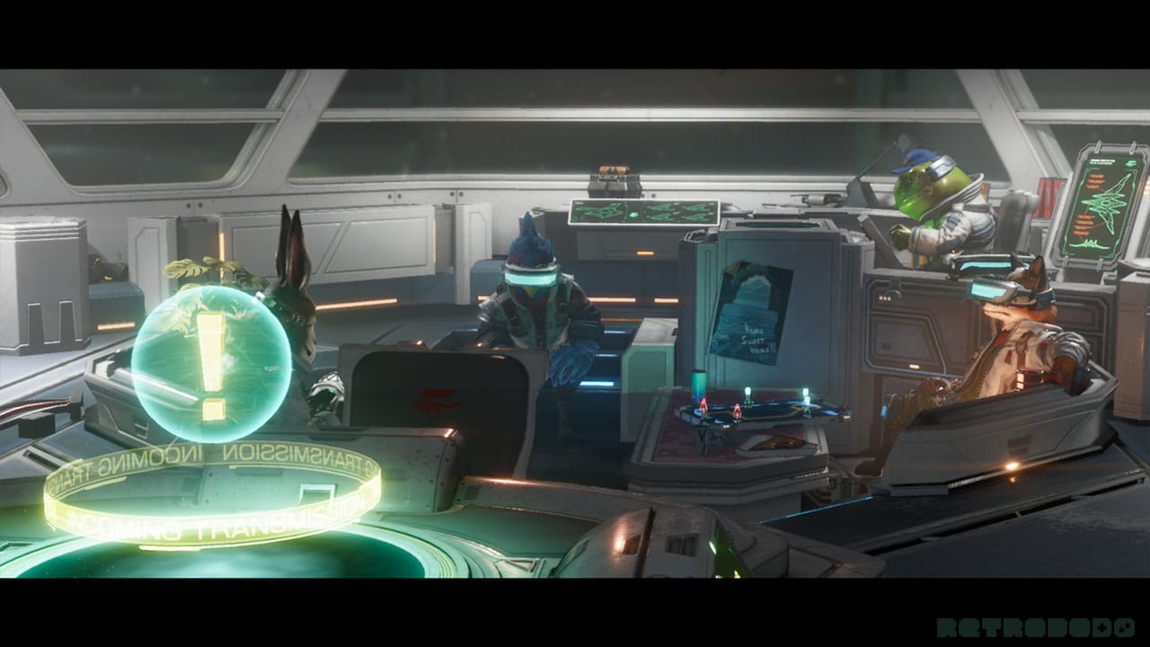 The Star Fox crew in a training simulation
