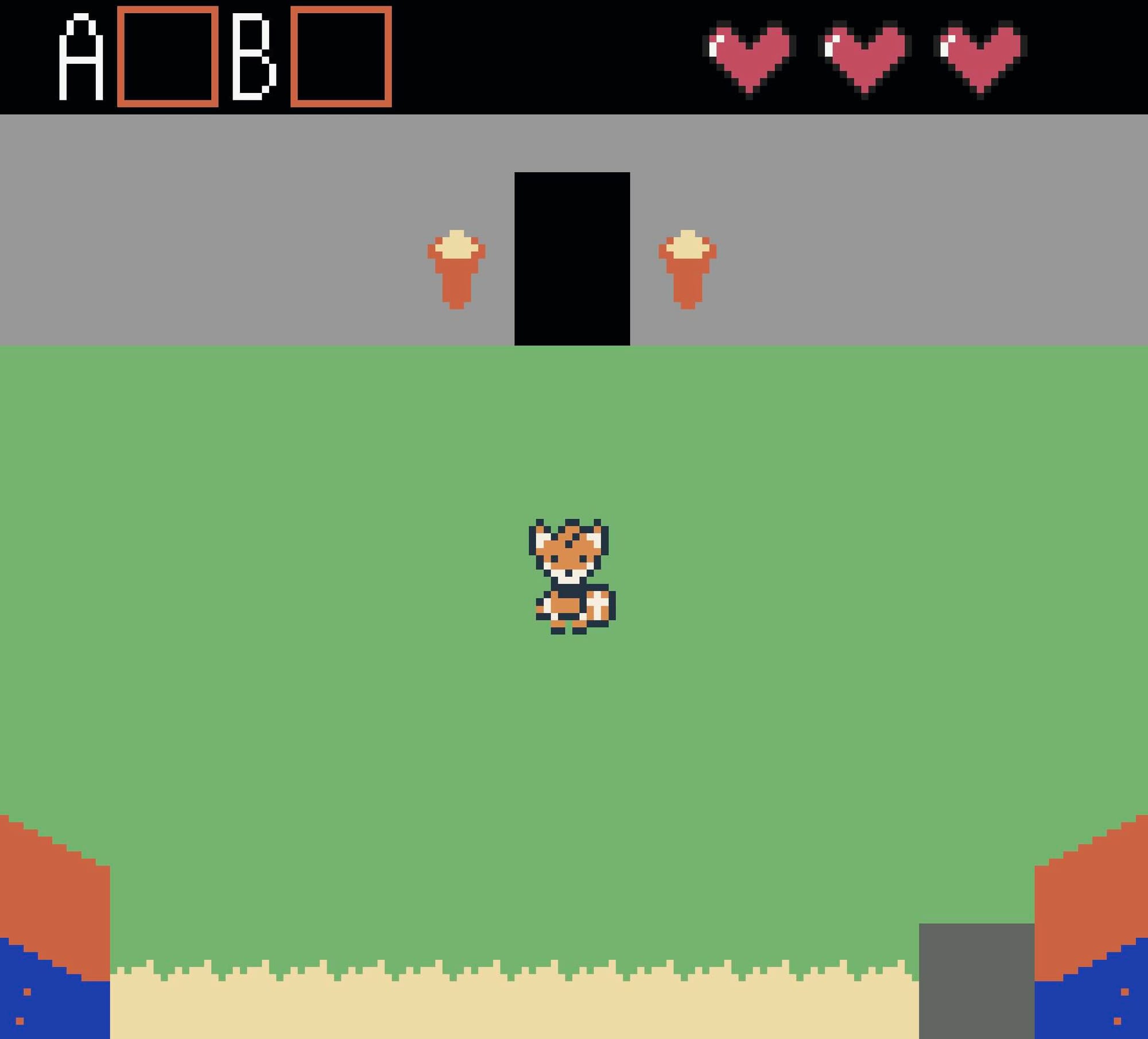 Tunic gameplay of a fox about to go through a door. The graphics are from an old console from the 80s