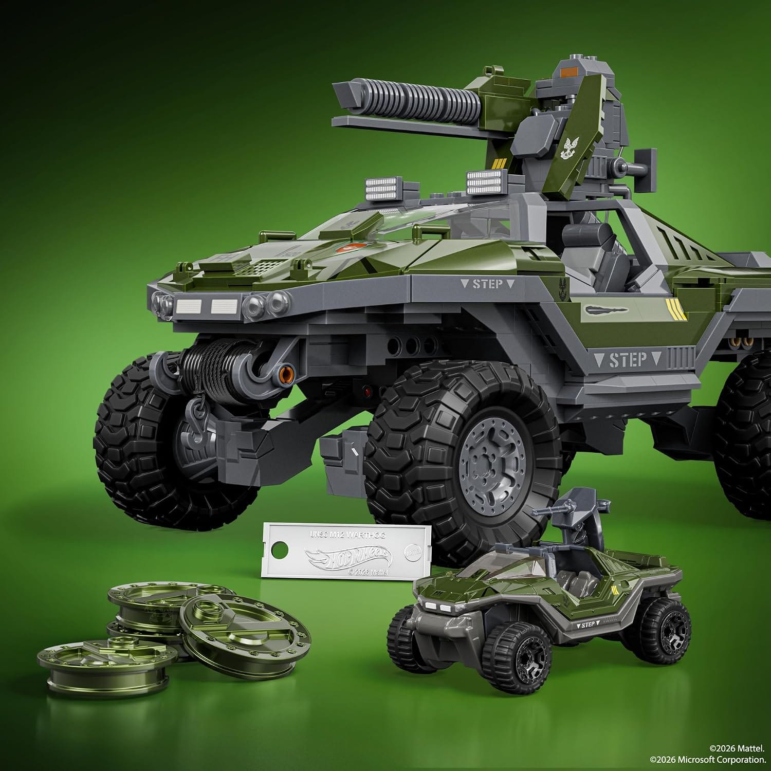 Buildable Warthog set, die-cast car, and changeable wheel covers