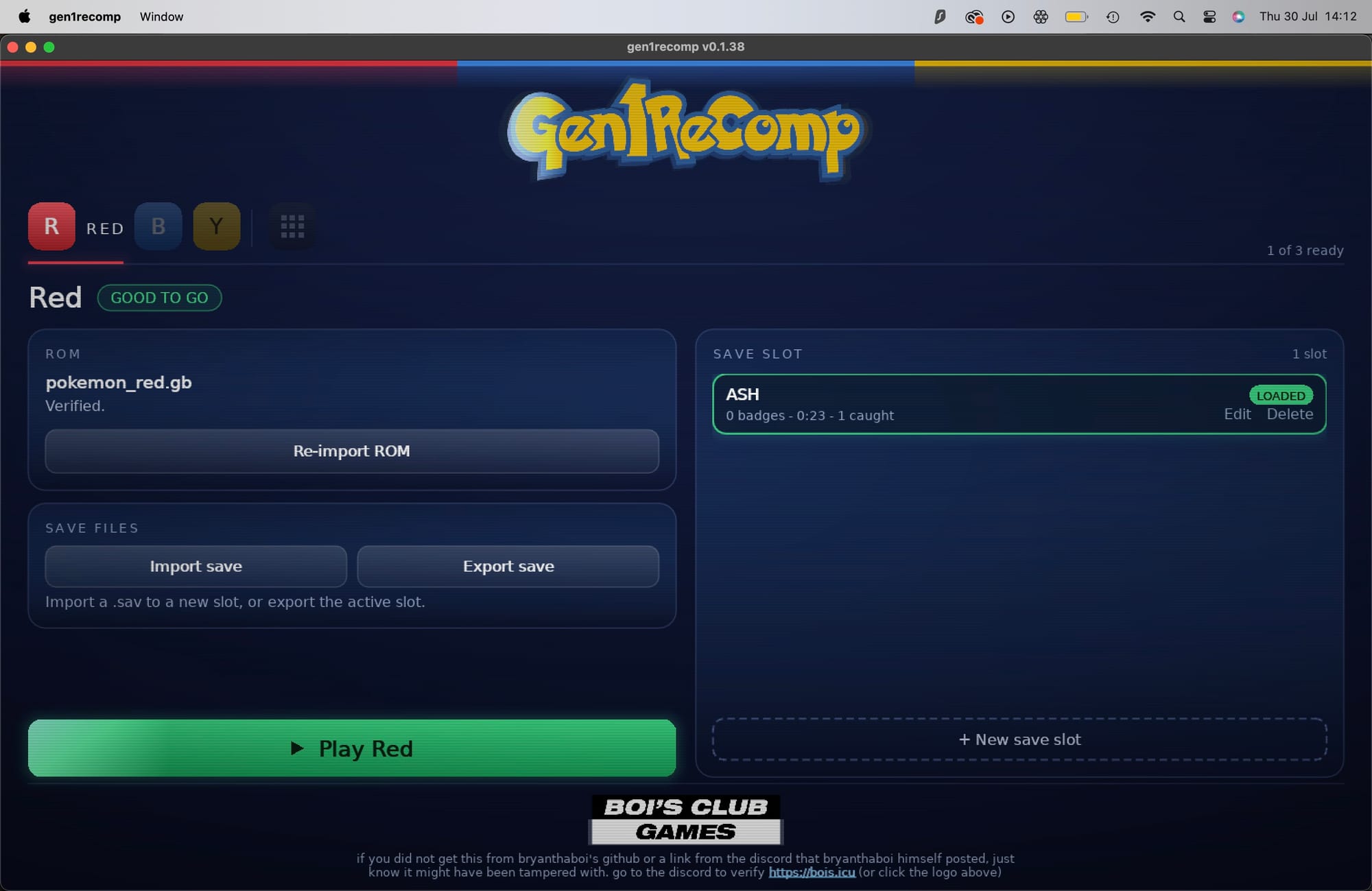 Gen 1 Recomp screen