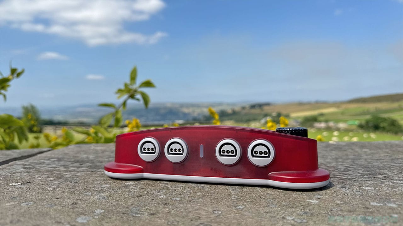 The M64 (red) with a valley of fields behind it