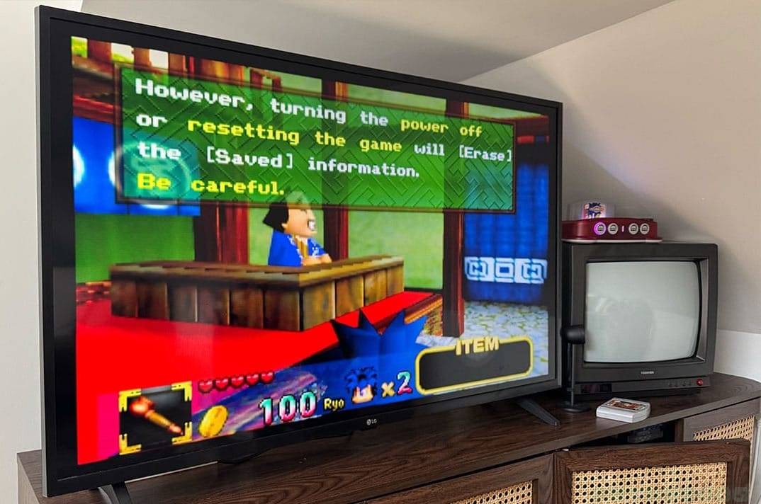 Gameplay from Mystical Ninja Starring Goemon showing that saving can't happen