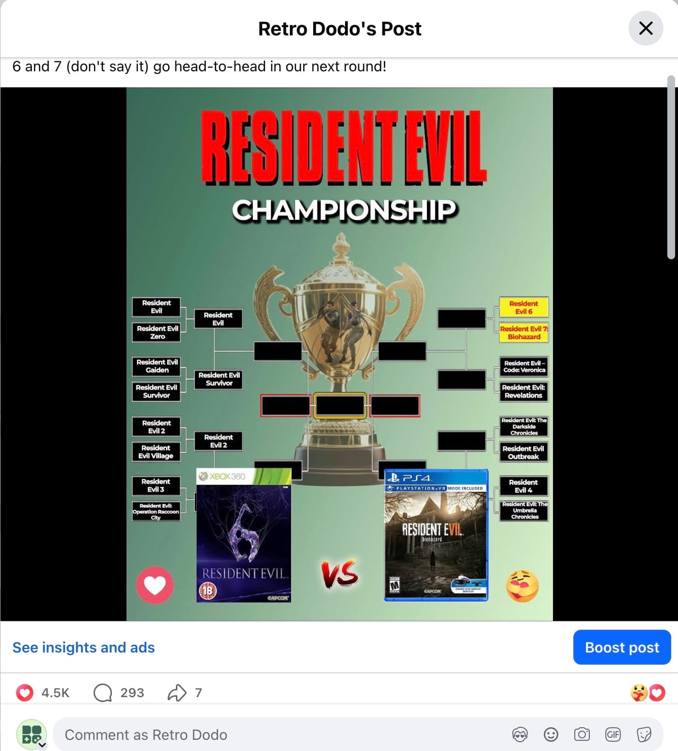 Facebook tournament on the Retro Dodo page