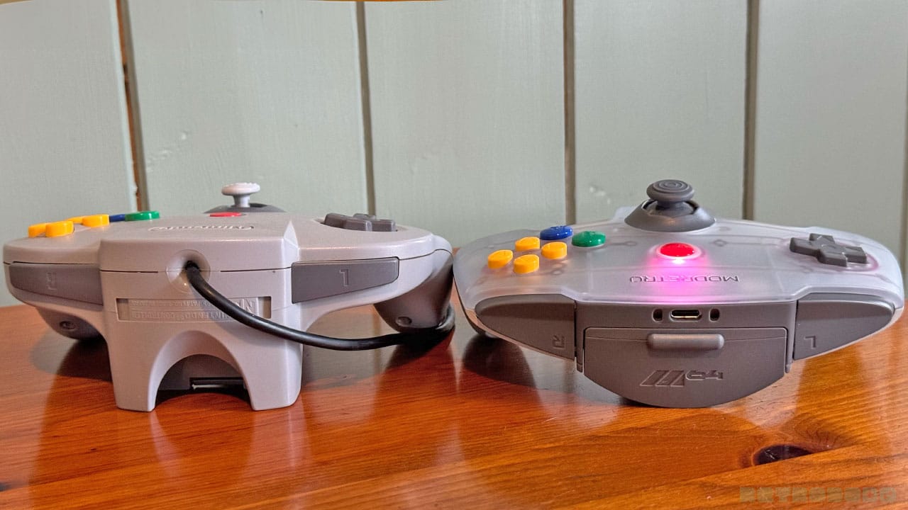 Shoulder buttons on the N64 controller (left) and the M64 controller (right)