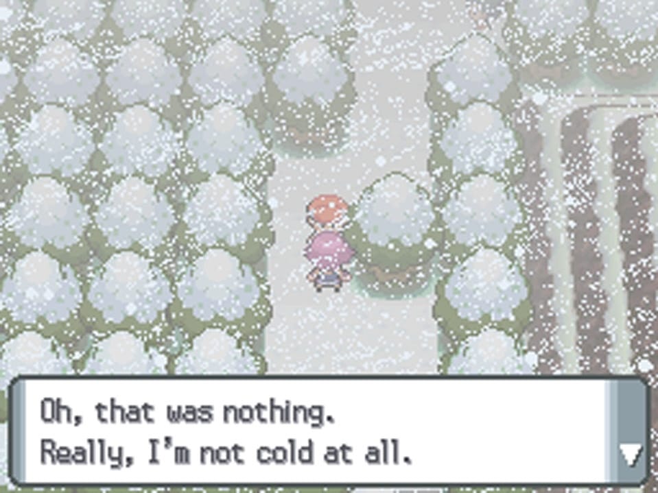 Two Pokémon characters in a snowstorm