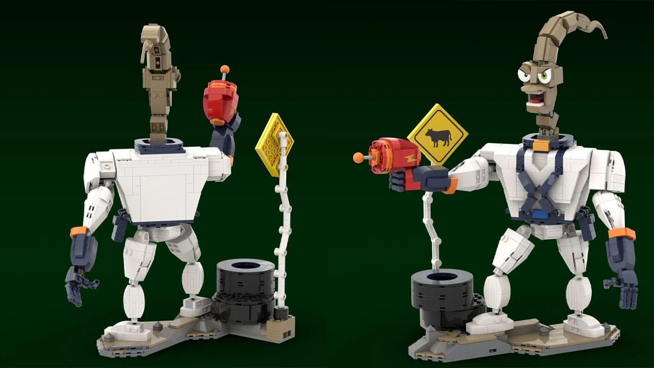 Back and side of the Earthworm Jim LEGO Ideas set