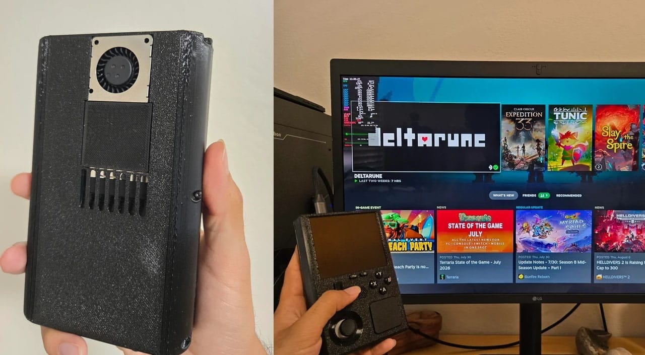 Back of the SteamBoy (left) and in use (right)