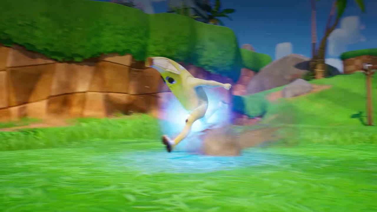 Peely running fast in a Sonic stage