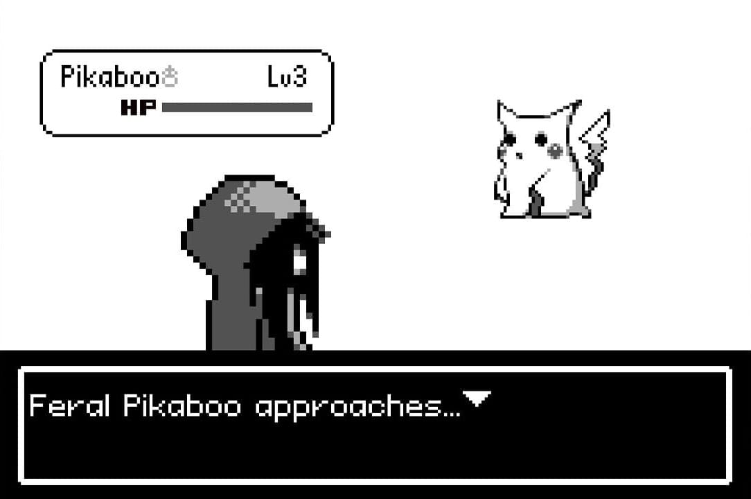 Pikaboo approaching a ghostly-looking Trainer