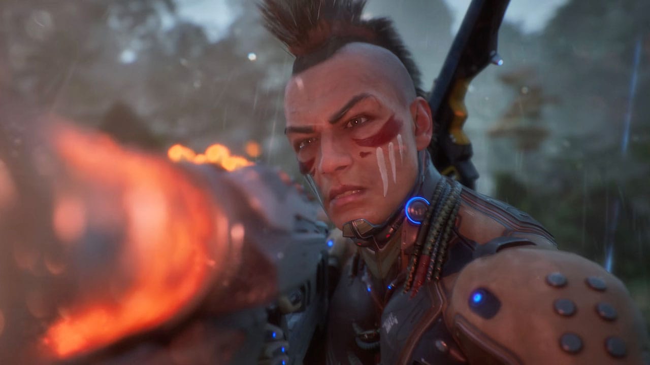 Male member of the Order of Turok firing a gun