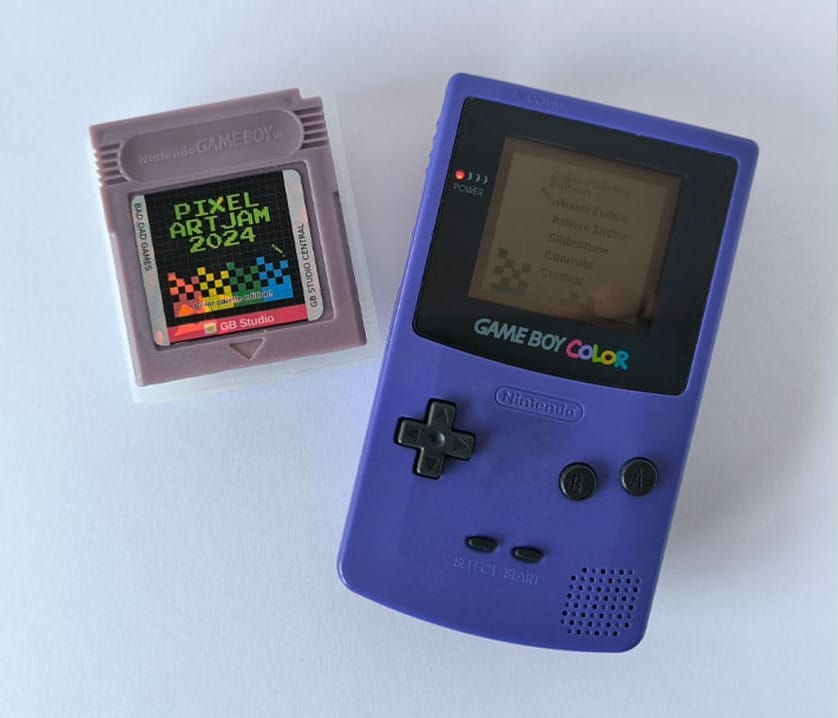 Pixel Art Jam cart from 2024 and a purple GBC