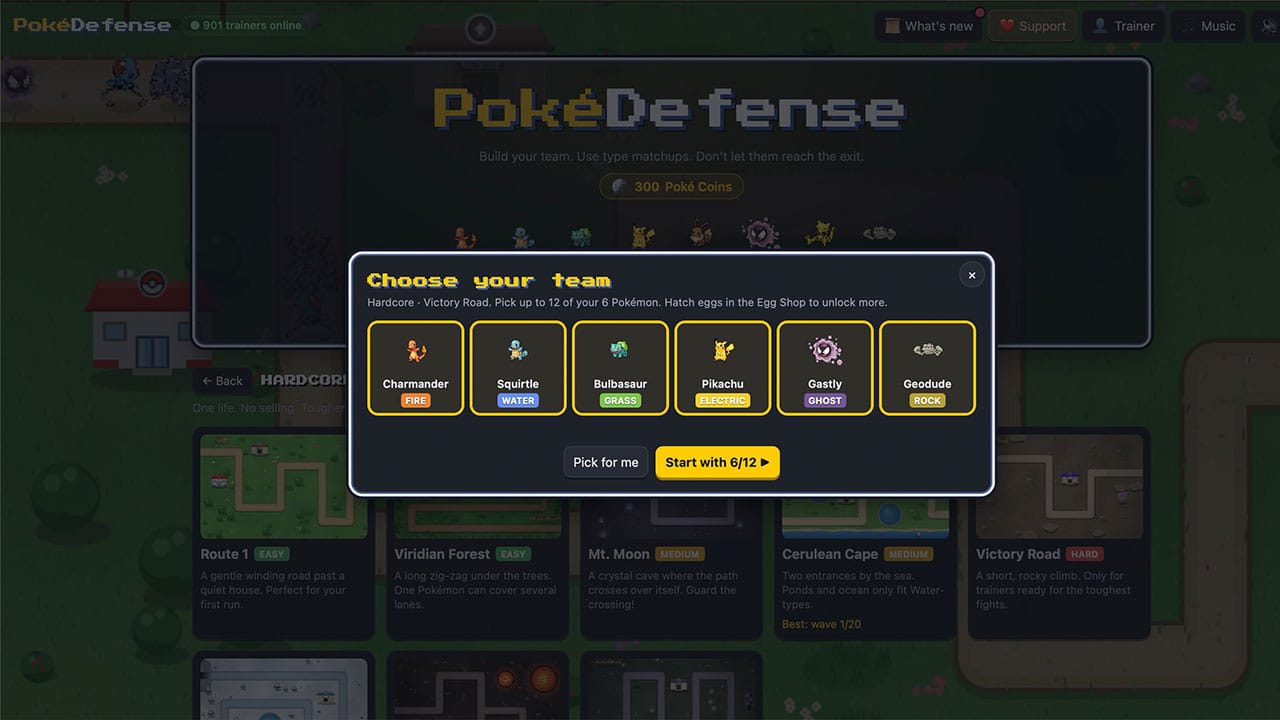 Picking a starter in PokéDefense