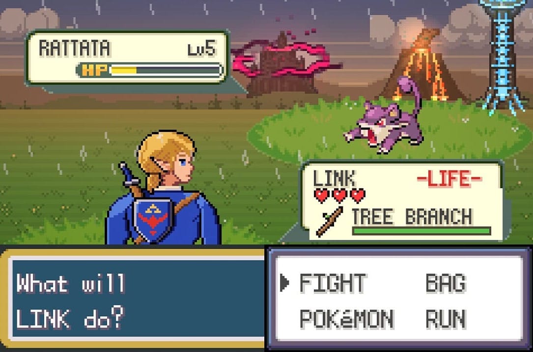 Link fighting Rattata
