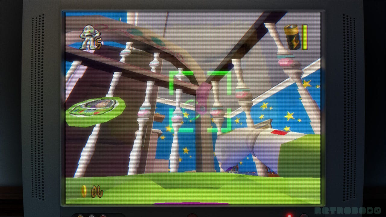 Buzz Lightyear aiming at a clasp on a level