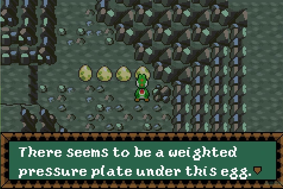 Yoshi picking up an egg from a pressure plate
