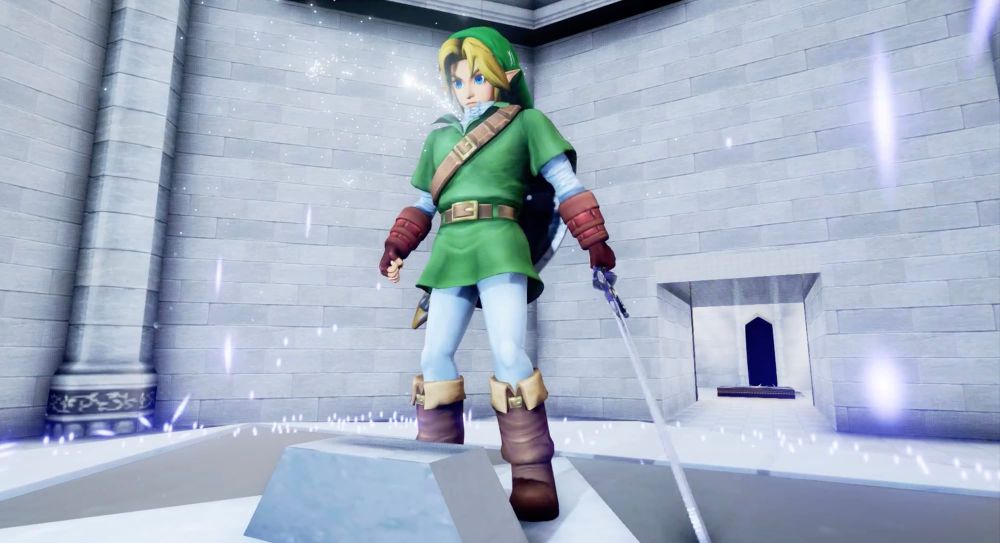 Adult Link standing in the Temple of Time