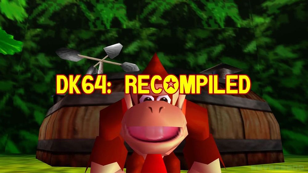 DK 64 gameplay with the words 'DK64: Recompiled' on the screen