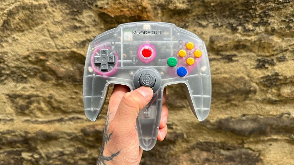 ModRetro M64 controller by a wall